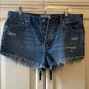 Free People Dark Blue Frayed Jean Shorts